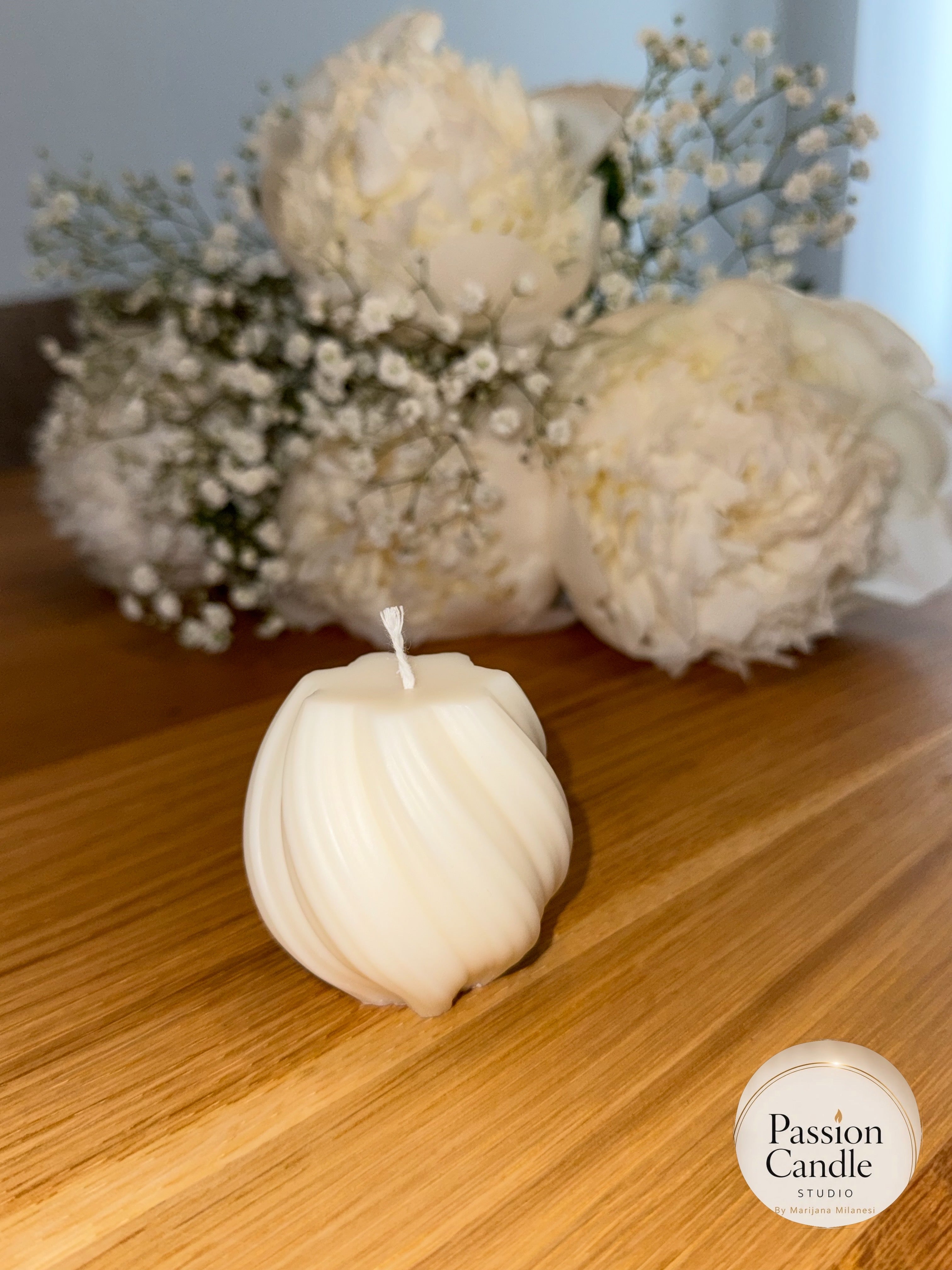 Pearl Swirl Kerze Detailansicht.